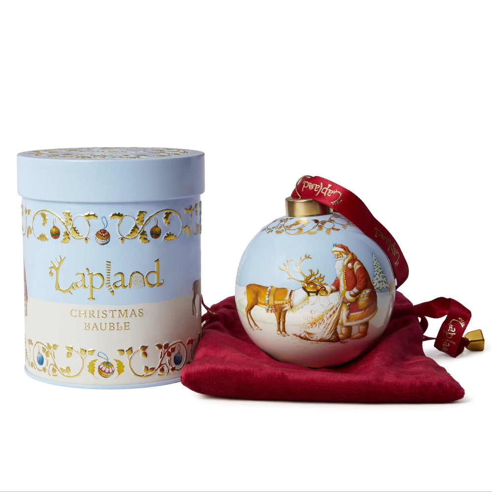 Father Christmas Feeding Reindeer Ceramic Bauble