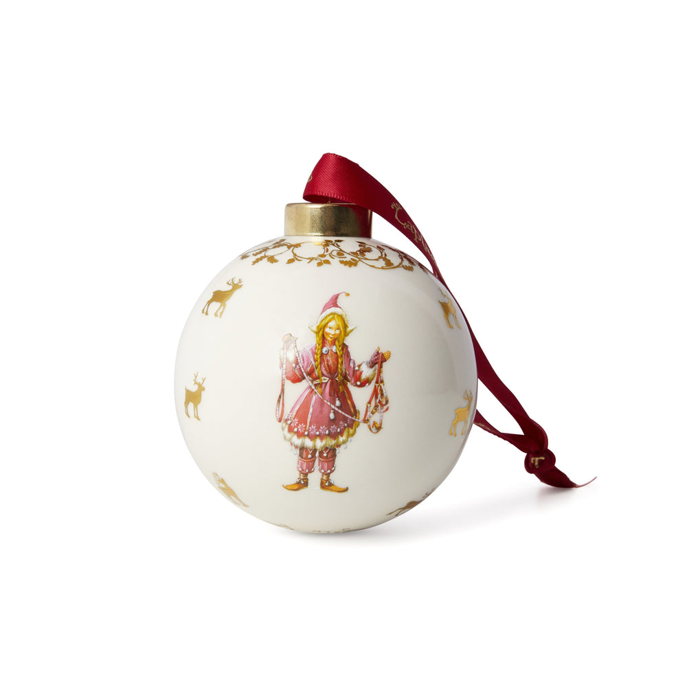 Father Christmas with Reindeer Ceramic Bauble